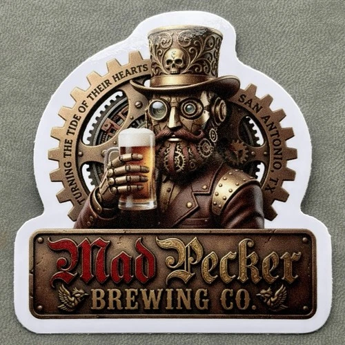 Mad Pecker Brewing Company Sticker  Decal Beer Vinyl 3” Steampunk