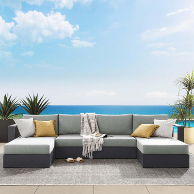 Gray Tahoe 4-Piece Outdoor Sectional Sofa Set with Chaise Lounges