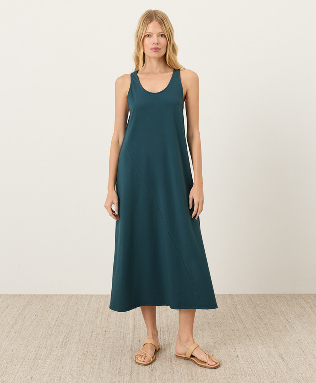 PACT Organic Fit & Flare Relaxed Tank Dress - Deep Aqua