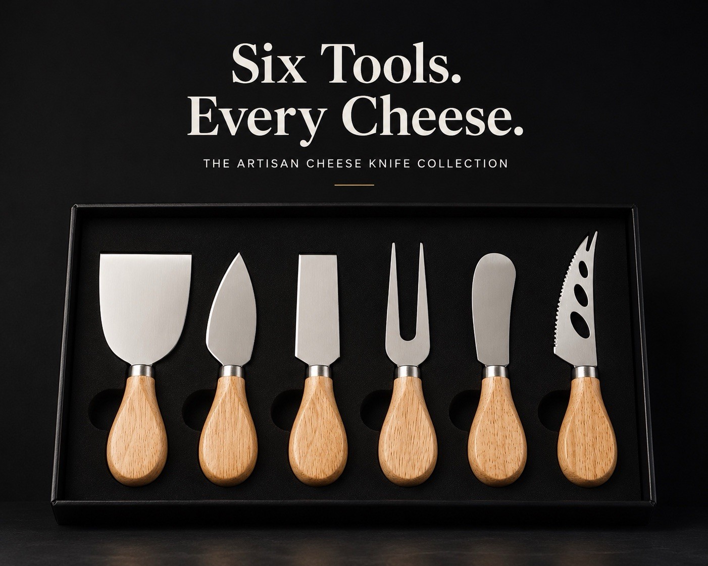 6Pc Cheese Knife Set Wooden Handle Stainless Steel Charcuterie Board Tools