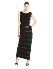 Aidan by Aidan Mattox Sleeveless Blouson Sequin Stripe Gown Sz 8 Black