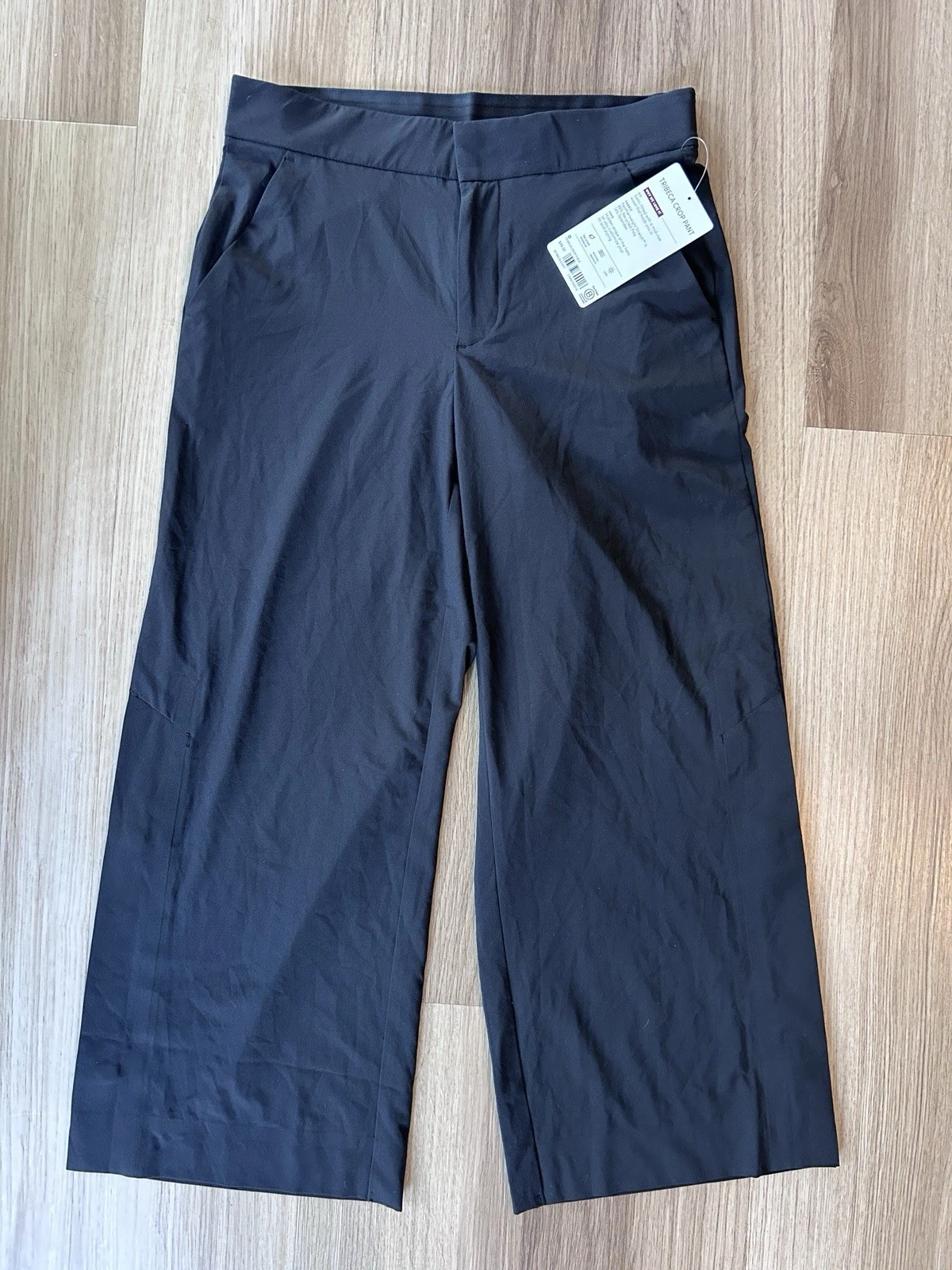 Athleta Womens Tribeca Cropped Wide Leg Pants Hidden Ankle Snap Black XS NWT
