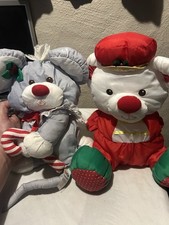 Vintage Fisher-Price Puffalump Gray Christmas Mouse 12" Plush 1987 w/ Bear Read