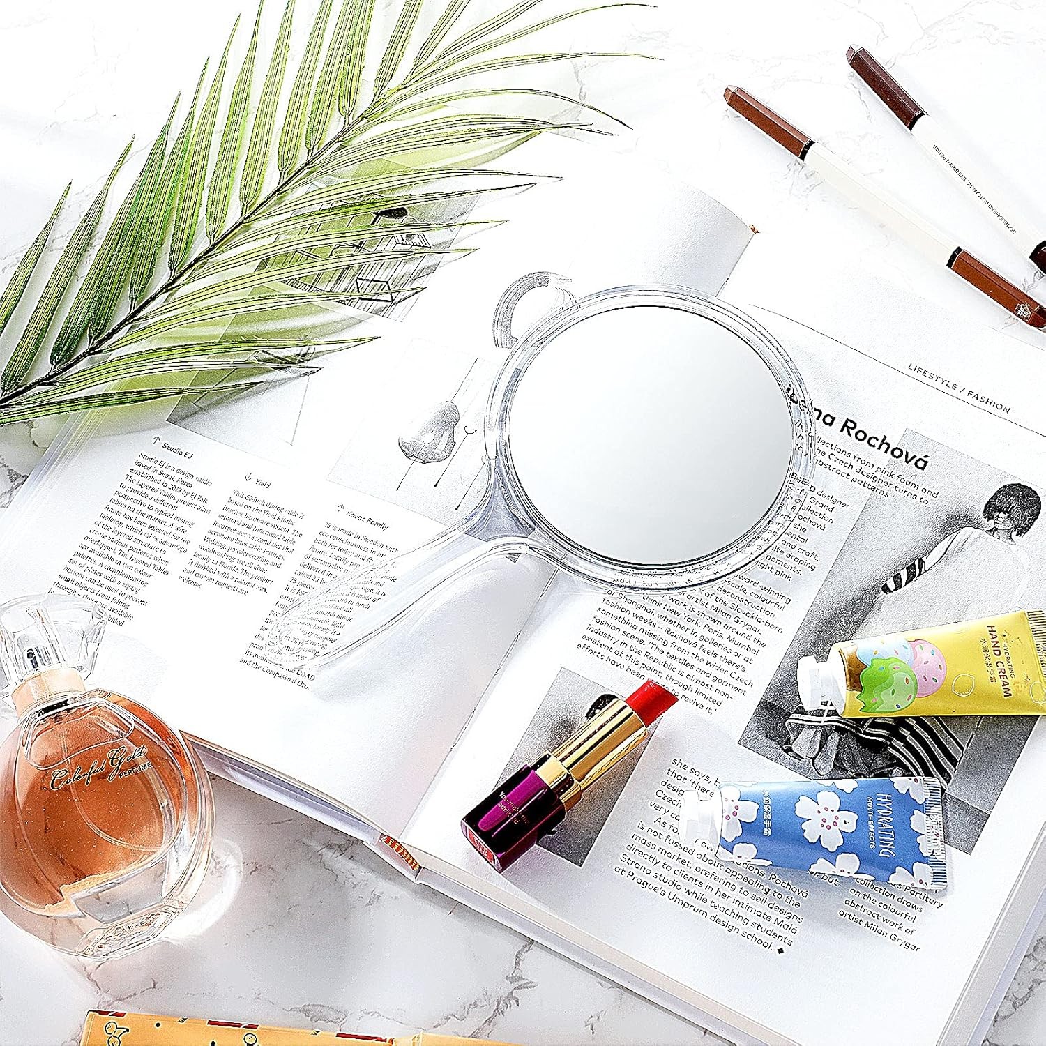 Jetec Hand Mirror Double-Sided Handheld 1X/ 2X 8.3"L x 4.5"W, Clear 