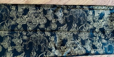 Thailand 100% Silk Gem's Gallery  New in Org Package Gold & Black 39  X 3 Yards