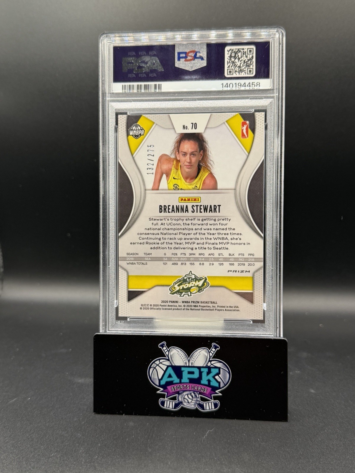 Breanna Stewart Red Prizm #'d /275 2020 Panini Prizm WNBA #70 PSA 10 view 2