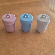 Trio of Antique 1920s Ceramic Egg Coddlers - Made in England - Pastel Pink, Blue