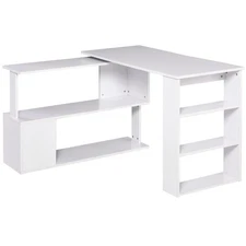 L-Shaped Corner Computer Desk Rotating Home Office Workstation with Shelves
