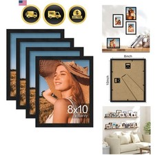 Picture Frames 8x10 Set of 4 Wall Tabletop Gallery Photo Frames Black