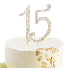 Gold 15th Birthday Cake Topper Rhinestones Cake Decorations for 15th Birthday...