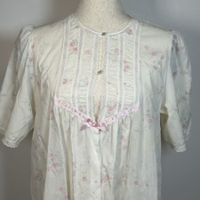 Barbizon Floral Nightgown Large White Pink Pleated Lace Trim Night Dress Chemise