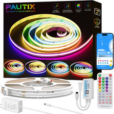 PAUTIX RGB Smart IC COB LED Strip Light Addressable 9.84Ft/3M,Ul-Listed DC24V Co