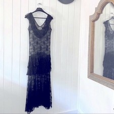 Antique 1920  s/30  s Tiered Black Lace Flapper Dress