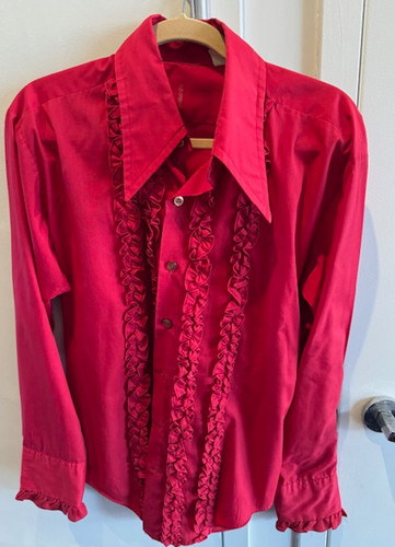 VINTAGE L & M Fashions Tuxedo Red Ruffles Puff Pirate Sleeve Shirt