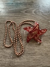 Large Handmade Glass Red And Gold Starfish Pendant On 24  Cooper Bead Chain