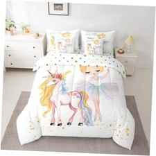 7 Piece Ballet Bed in a Bag Twin for Girls Princess Twin 7-Piece Golden White