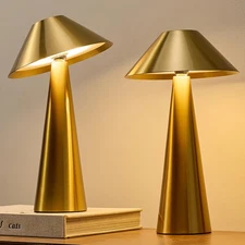 Bojim 2 Pack Rechargeable Cordless Table Lamp, Gold LED Battery Operated Wire...