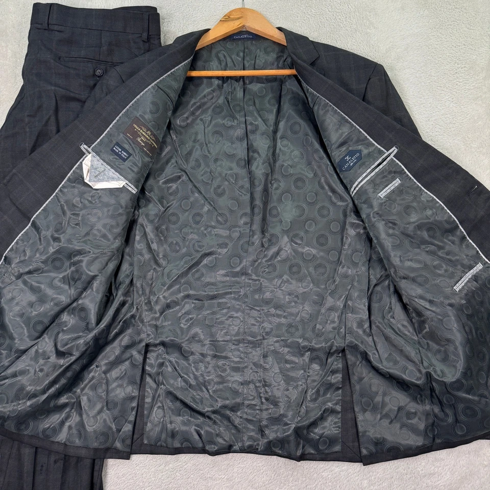 CANALETTO Vitale Barberis Hombres 46R Gris Traje de Lana a Cuadros Chaqueta Pantalones 38x31 Italia Foto 4 de 4