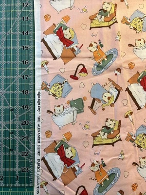 Alexander Henry 1/2 Yard Night-Night Kitty Cat Cotton Fabric Pink - Image 1 of 3