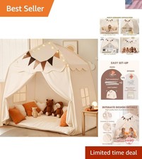 Extra Large Kids Play Tent with Flags  Star Lights, Portable  Foldable Teep...