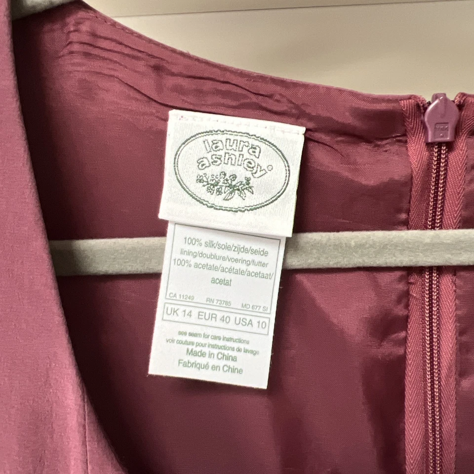 Vintage Laura Ashley Dress Women's UK 14 Purple Burgundy Silk Fit & Flare Maxi - Image 4 of 4