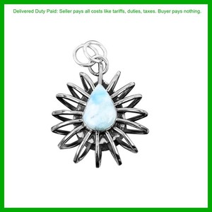 Authentic 18K Gold Plated Silver Pear Natural Larimar Cage Throat Chakra Pendant Jewelry