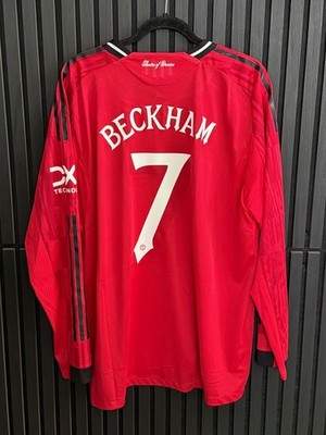 【正規00-01Manchester united L/S Beckham#7】 Manchester United Adidas Home BECKHAM 7 Red Authentic Long Sleeve