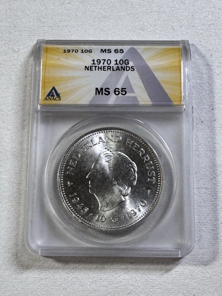 1970 Netherlands 10 Gulden Silver Coin Graded MS 65 by ANACS Liberation - Image 4 of 4