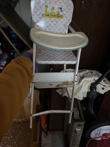 J Chein toy High Chair doll furniture Metal Tin Puppy USA 1940’s Vintage