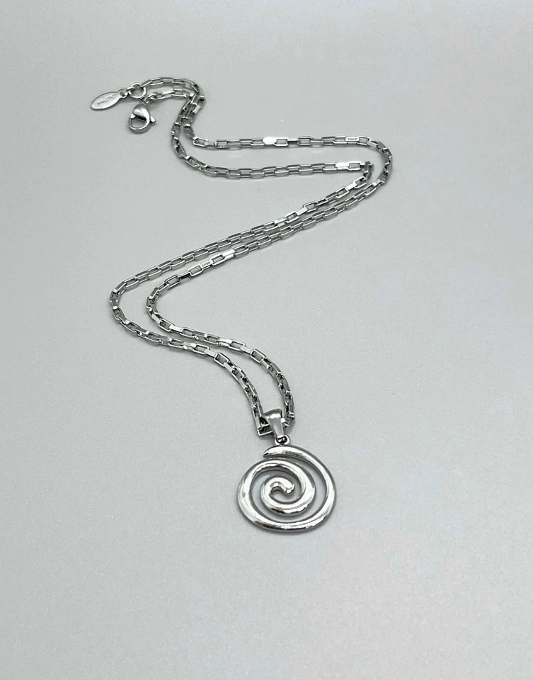 Collar Colgante Vórtice Espiral Remolino Cadena Serpiente Ajustable Plata Unisex Mujer Foto 2 de 3