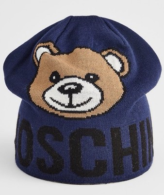 Moschino Teddy Logo Mütze Dunkelblau Damen