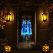 Halloween Decorations Door Cover, Large Scary Twins Spooky Movie Inspired Hallow