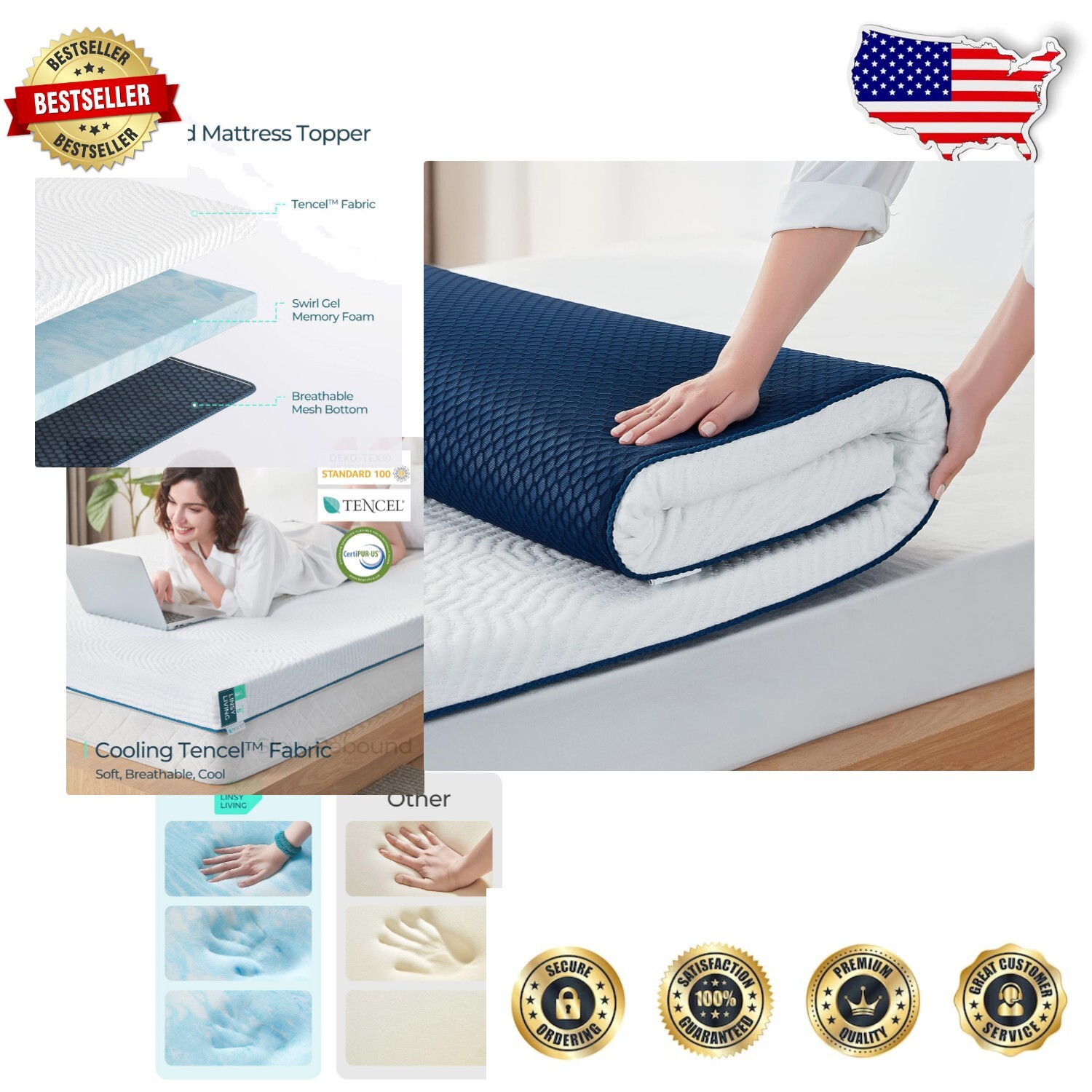 Luxury Twin Mattress Topper, 2-Inch Cooling Memory Foam & Removable Cover