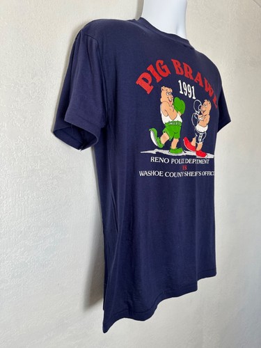 Camiseta DE COLECCIÓN Puntada Única Para Hombre Grande Azul Cerdo Lucha Hecha en EE. UU. - Imagen 4 de 10