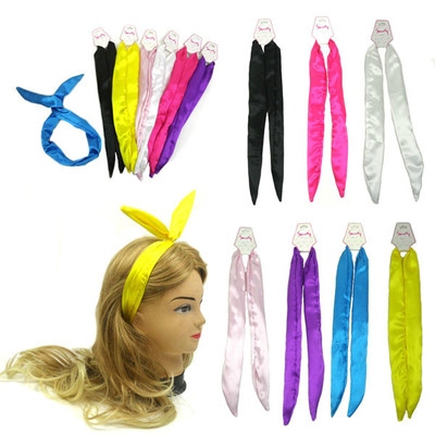 Rabbit Ear Wire Headband Head wrap Solid Color Satin For Girls Women