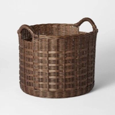 Medium Round Rattan Decorative Basket Dark Brown - Threshold designed with