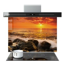 Kitchen Glass Splashback Toughened Tile ANY SIZE WxH Sunset Sea Sun Water Splash