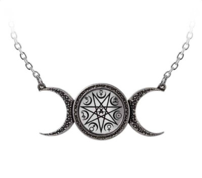 Alchemy Gothic The Magical Phase Triple Moon Pagan Elven Star Halskette in Pewter