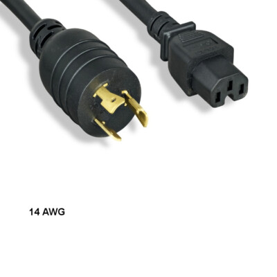 [10pc] 8ft 14AWG Power Cable NEMA L6-20P to IEC-603203 C15 15A/250V SJT Lock