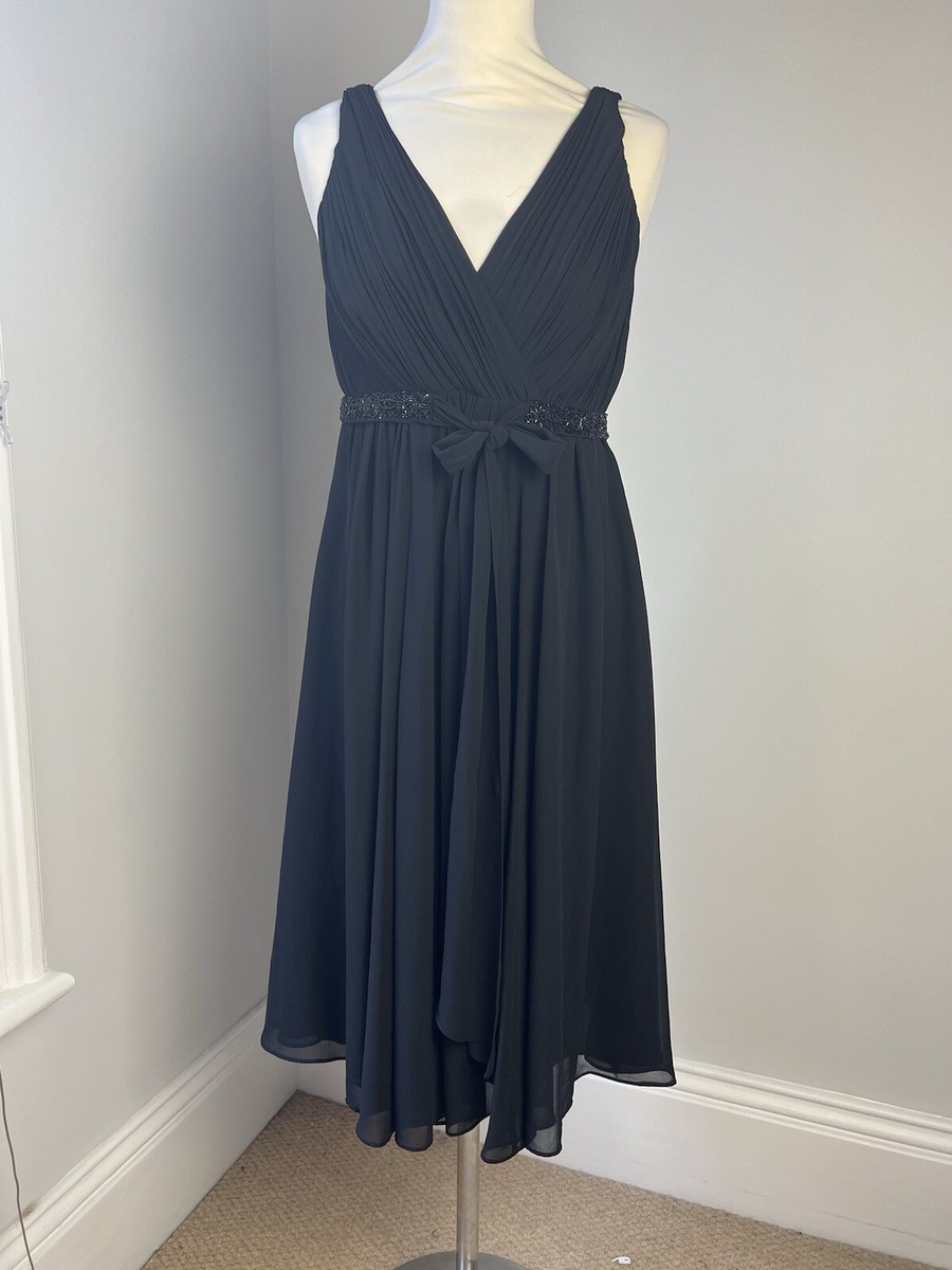 GORGEOUS BNWT Kaliko UK10 black faux organza beaded evening dress with  front tie