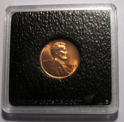 OLD US COINS 1939 D UNC LINCOLN WHEAT CENT PENNY BEAUTY ENCASED IN  PLASTIC 2X2