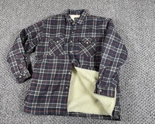 Workwear Flannel Sherpa Lined Shirt Jacket Adult XL Blue Red Plaid Heavyweight