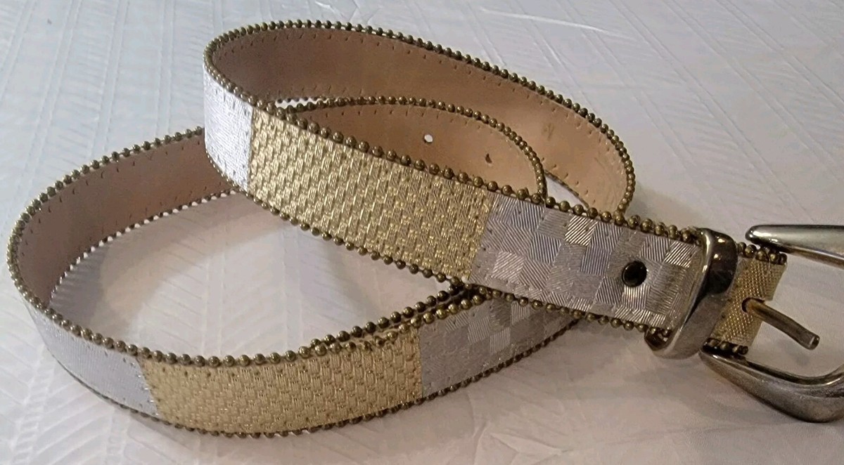 Vtg Elite Belt Womens Medium Gold Silver Colorblock Metallic  display picture 1