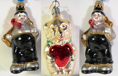 2 CHRISTMAS CLOWNS & A BEAR MADE IN POLAND ORNAMENTS