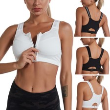 Women Plus Size Sports Bra High Impact Shockproof Front Zipper Closure Gym Yoga