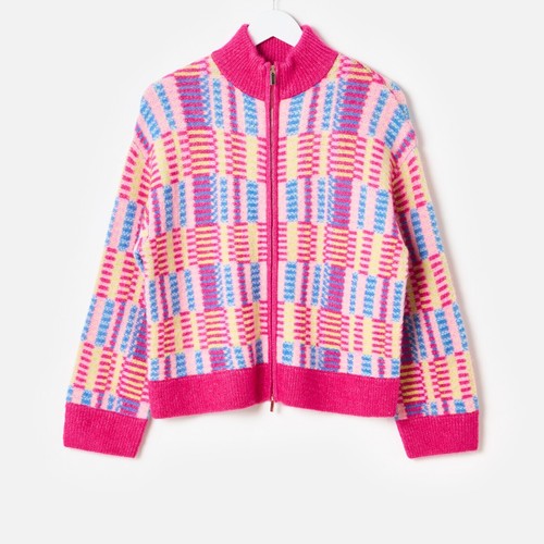BNWT:Pink Geometric Funnel Neck Knitted Bomber from Oliver Bonas Jacket: Size:12 - Picture 4 of 11