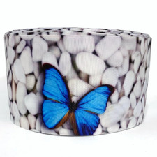GROSGRAIN RIBBON 5/8", 7/8", 1.5"  3" Butterflies Blue Spring Summer Printed