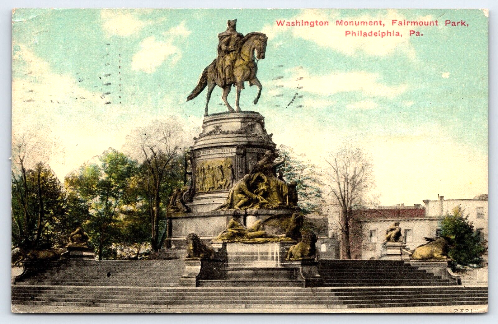 Original Old Vintage Outdoor Postcard Washington Monument Philadelphia, PA USA