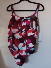 NWT Athleta Hermosa One-Piece Swimsuit L Pink Brown Floral Tropical Resort