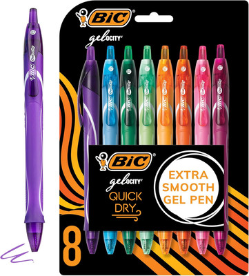 BIC Gelocity Quick Dry Assorted Colors Gel Pens, Medium Point (0.7Mm), 8-Count P